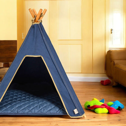 Cat Tent - Indoor Cat Teepee Tent - 100% Cotton Canvas (Navy Blue)