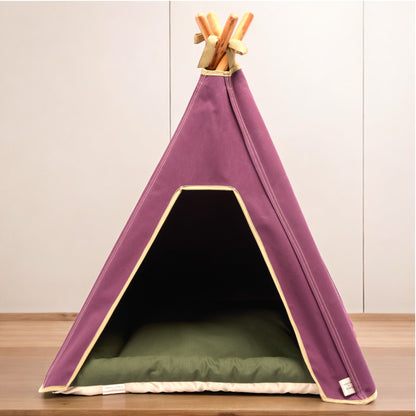 SALE Dog Teepee Bed - INDOOR & OUTDOOR - Waterproof Canvas (Burgundy)