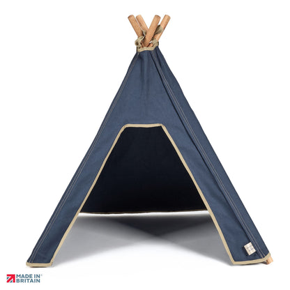 Cat Tent - Indoor Cat Teepee Tent - 100% Cotton Canvas (Navy Blue) - Pooch and Paws