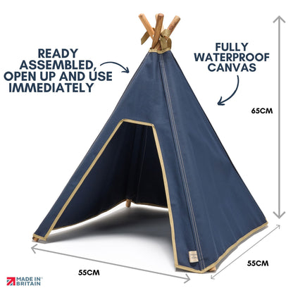 Cat Tent - Indoor Cat Teepee Tent - 100% Cotton Canvas (Navy Blue) - Pooch and Paws