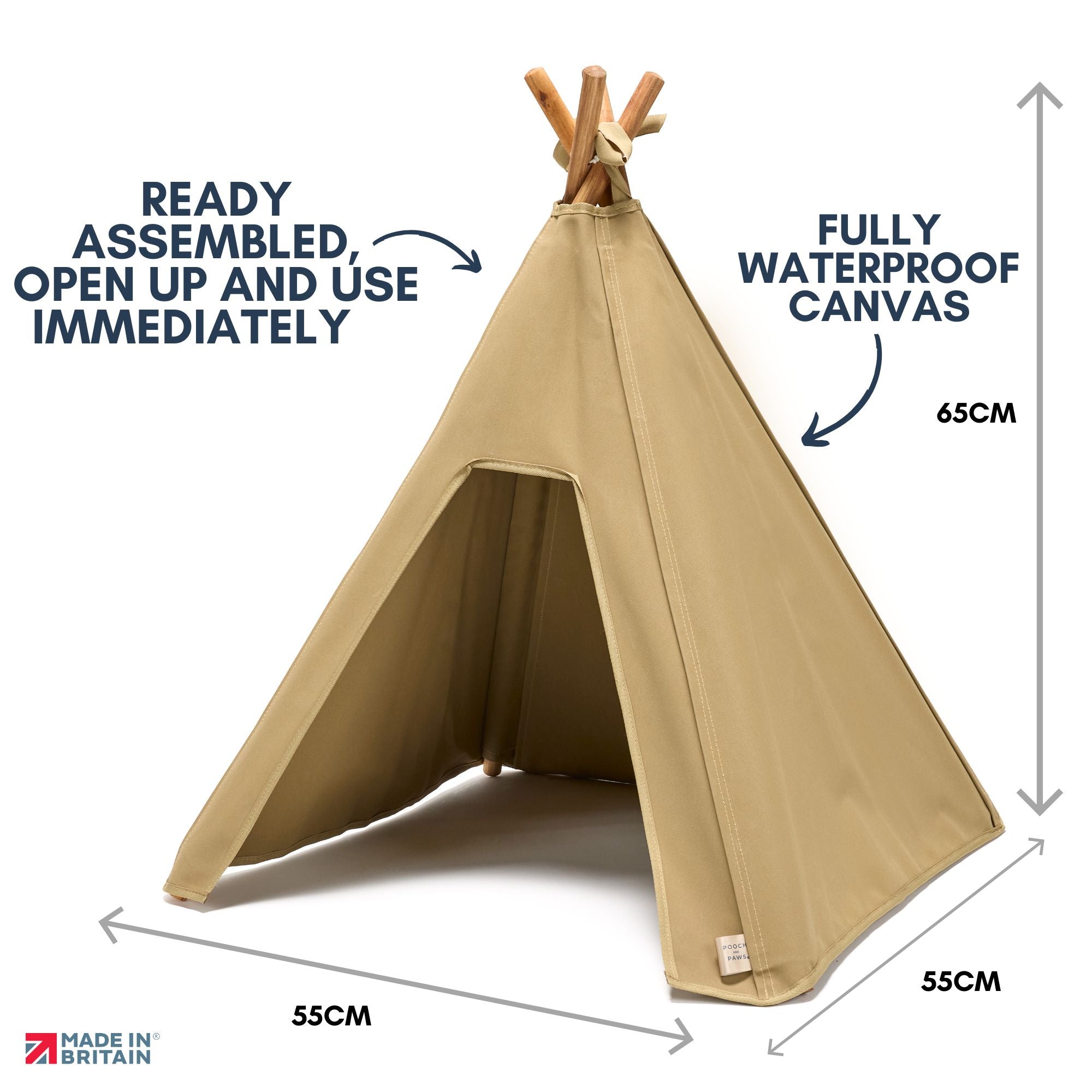 Cat Tent - Indoor/Outdoor Cat Teepee Tent - Strong, Waterproof Canvas - Pooch and Paws