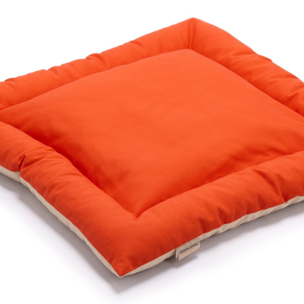 Dog Mat in orange. Waterproof base and water resistant cotton canvas top