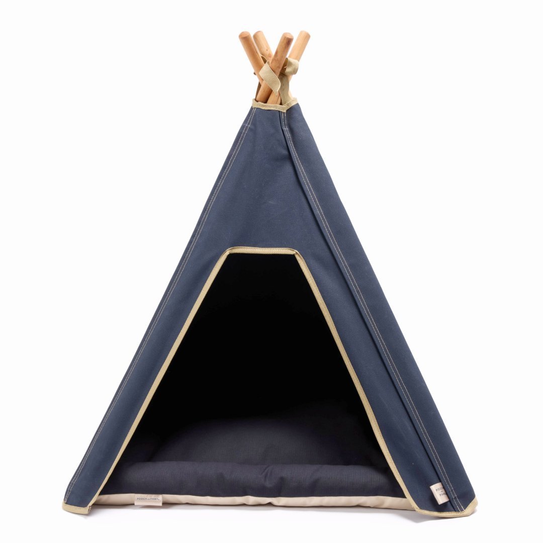 Dog Teepee Bed - Indoor - 100% Cotton Canvas (Navy Blue) - Pooch and Paws