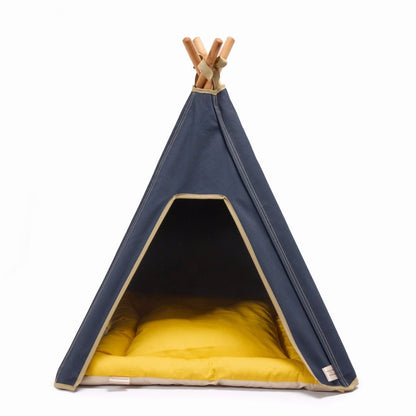 Dog Teepee Bed - Indoor - 100% Cotton Canvas (Navy Blue) - Pooch and Paws