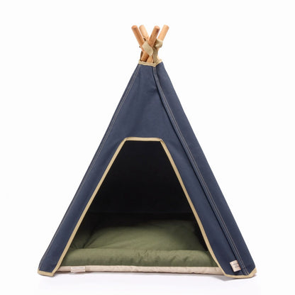 Dog Teepee Bed - Indoor - 100% Cotton Canvas (Navy Blue) - Pooch and Paws