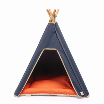 Dog Teepee Bed - Indoor - 100% Cotton Canvas (Navy Blue) - Pooch and Paws