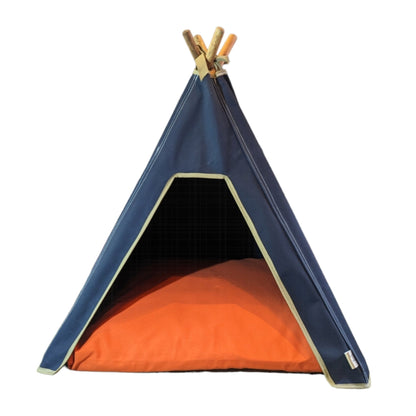 Dog bed. Dog teepee bed in navy blue and orange dog cushion