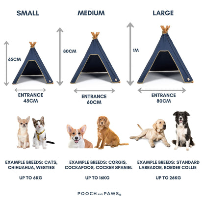 Dog Teepee - INDOOR - Cotton Canvas (Navy Blue) - Pooch and Paws