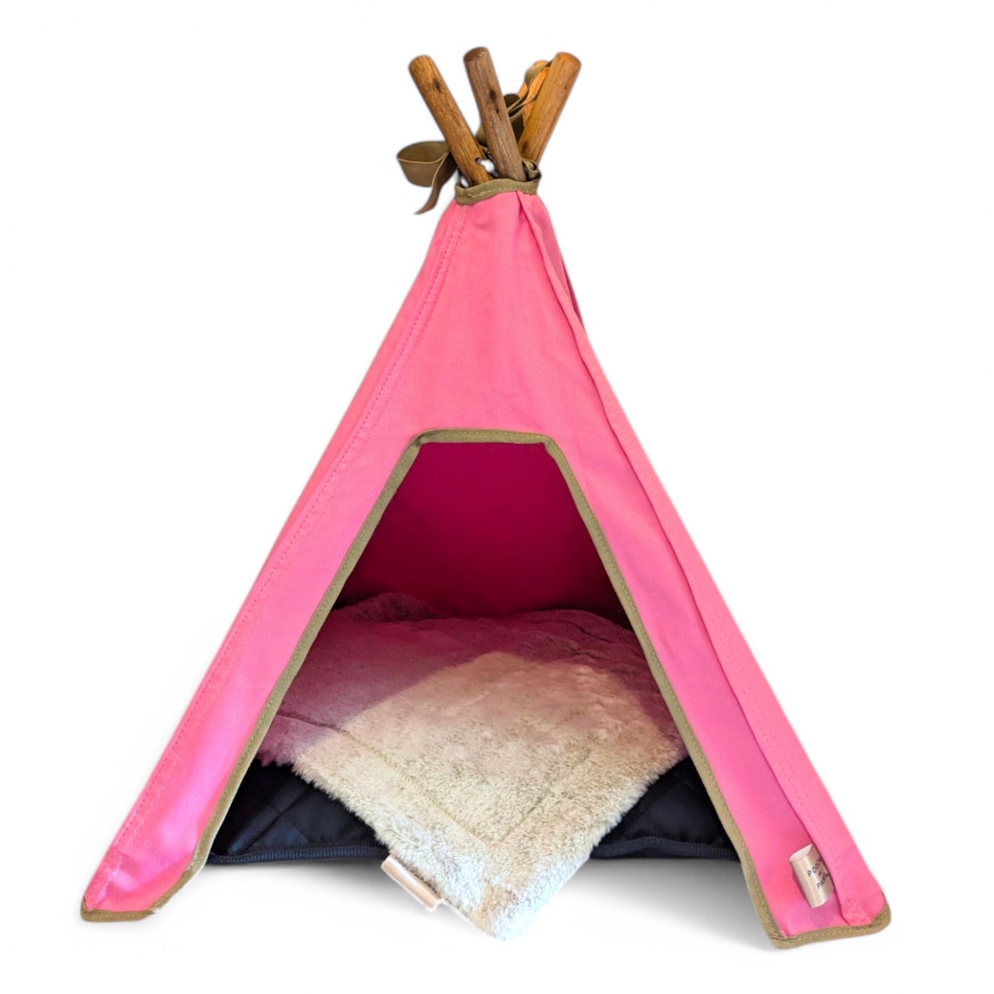 Pink Dog Bed Set - Dog Teepee, Mat & Blanket (Indoor, 100% Cotton Canvas) - Pooch and Paws