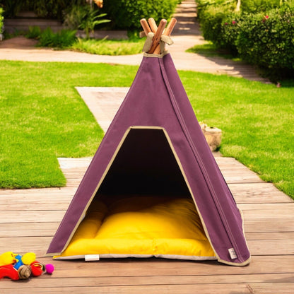 SALE Dog Teepee Bed - INDOOR & OUTDOOR - Waterproof Canvas (Burgundy) - Pooch and Paws